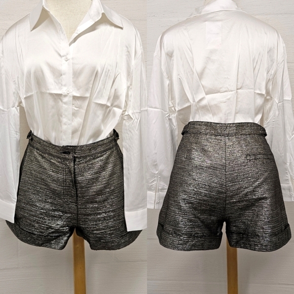 See By Chloé Metallic Button Tab Shorts in Black and Silver Size 6 - Picture 1 of 13